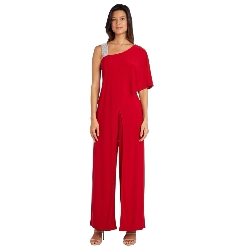 NWT! ($120) R&M Richards Red Jumpsuit Lace Overlay Formal Evening Prom Dress, 16
